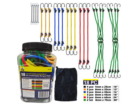 18pc Elastic Bungee Strap Assorted