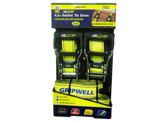 2pc Ratchet Tie Down 38mm x 4.5m (750kg LC)