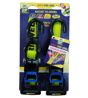 2PC Ergo Rathcet Tie Down 25mmx 4m LC 450kgs w/ S hooks
